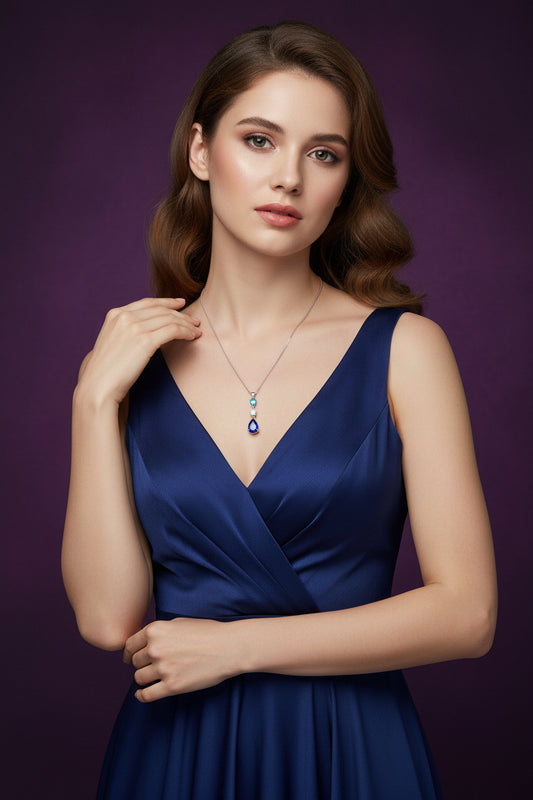 Sapphire Teardrop Dainty Necklace