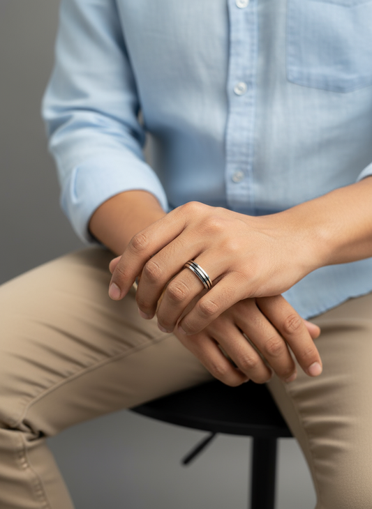Dual Track Men's Silver Band