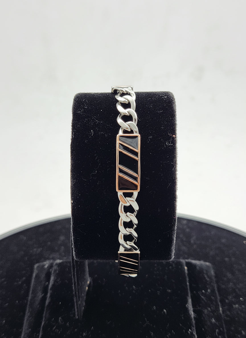 Strata Slash Link Men's Silver Bracelet
