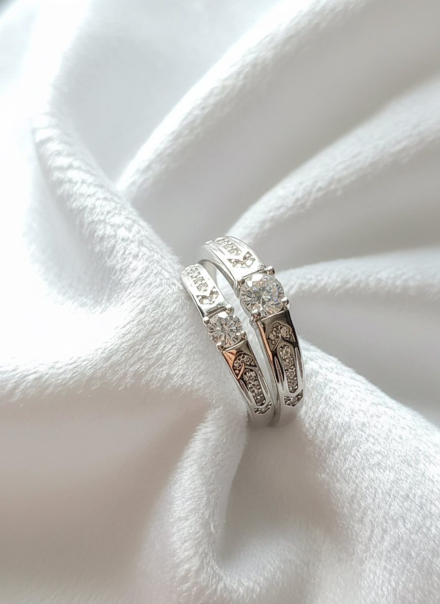 Silver Crystal Crest Duo Rings