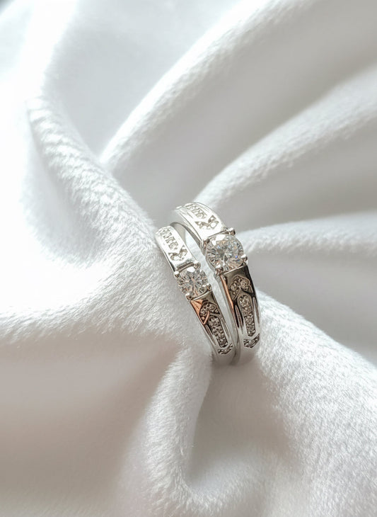 Silver Crystal Crest Duo Rings