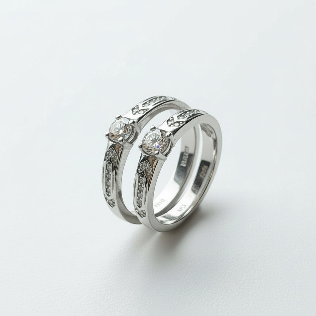 Silver Crystal Crest Duo Rings