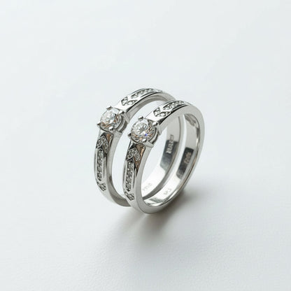 Silver Crystal Crest Duo Rings