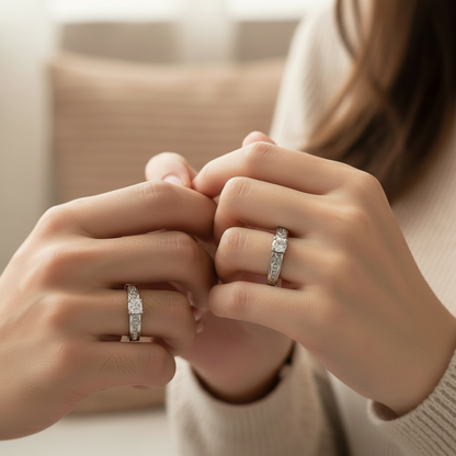 Silver Crystal Crest Duo Rings