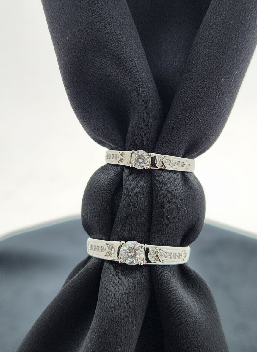 Silver Crystal Crest Duo Rings