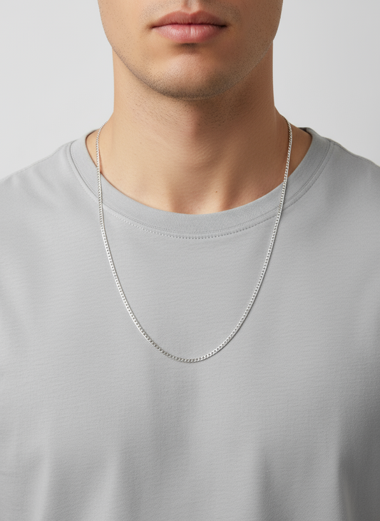 Slimline Box Weave Men's Silver Chain