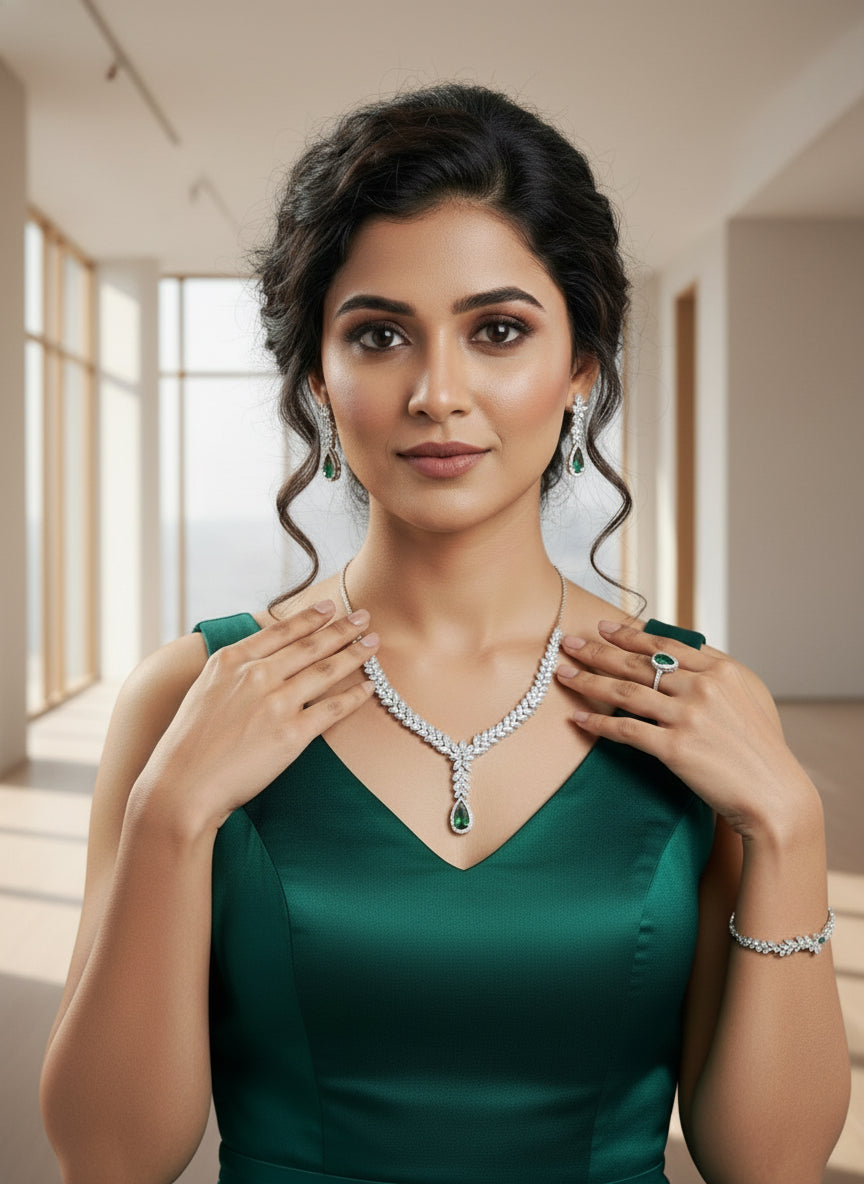 Emerald Leaf Grace Silver Set