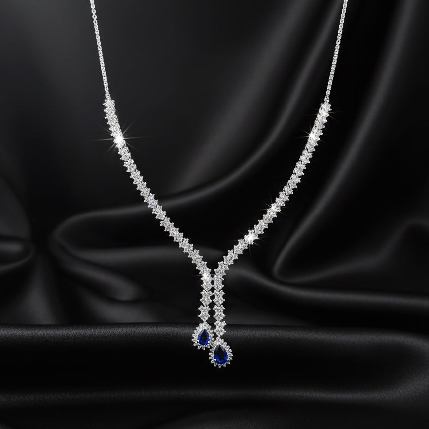 Sapphire Cascade Silver Set