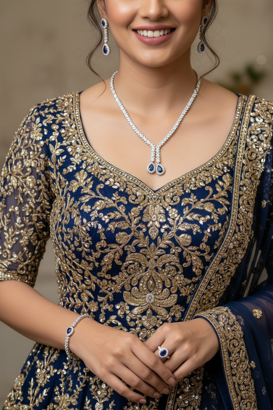 Sapphire Cascade Silver Set