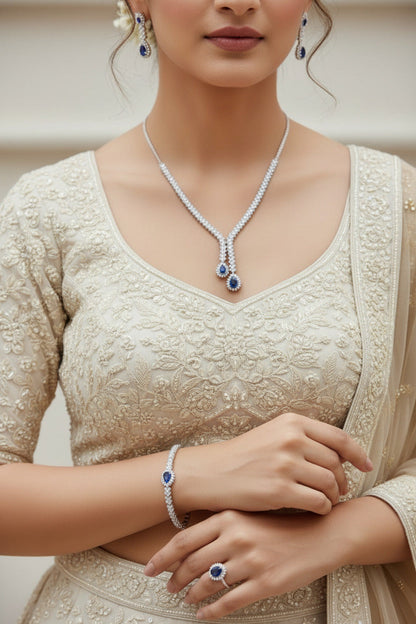 Sapphire Cascade Silver Set