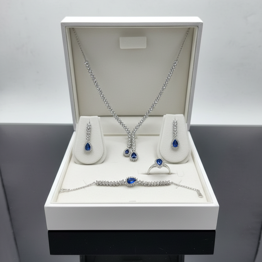 Sapphire Cascade Silver Set