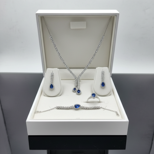 Sapphire Cascade Silver Set