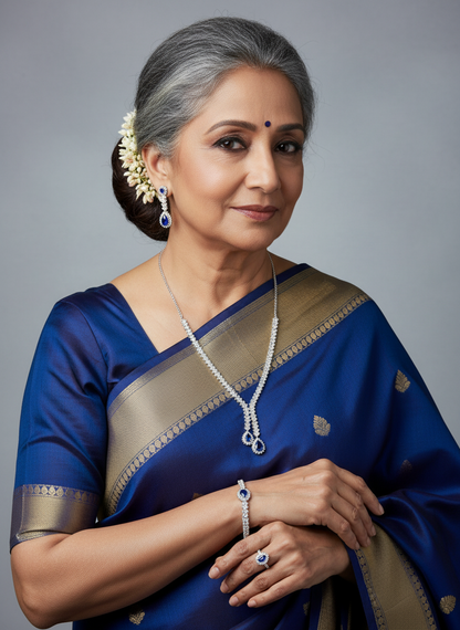 Sapphire Cascade Silver Set