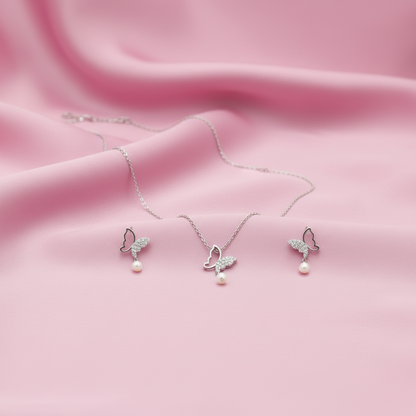 Twin Butterfly Pearl Charm Set