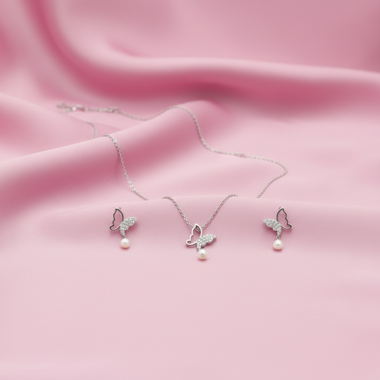 Twin Butterfly Pearl Charm Set