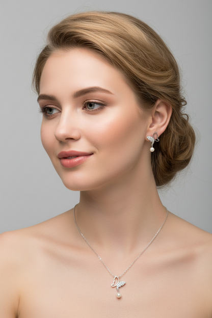 Twin Butterfly Pearl Charm Set
