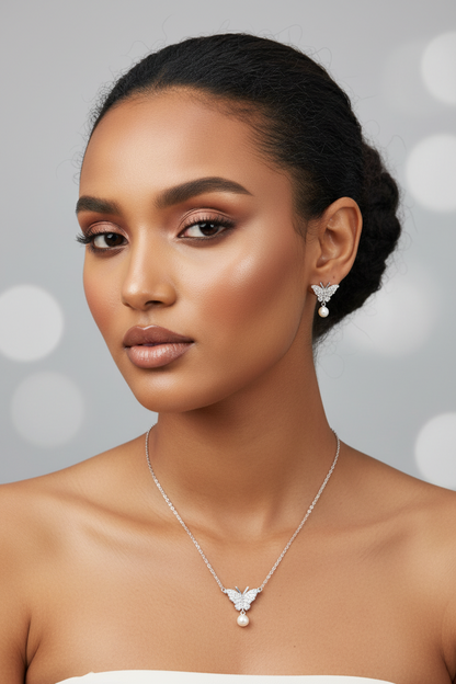 Crystal Butterfly Pearl Set