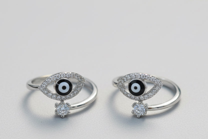 Silver Nazar Glow Toe Rings