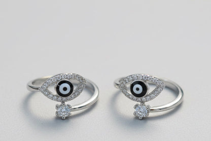 Silver Nazar Glow Toe Rings