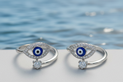 Silver Nazar Glow Toe Rings