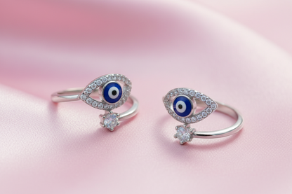 Silver Nazar Glow Toe Rings