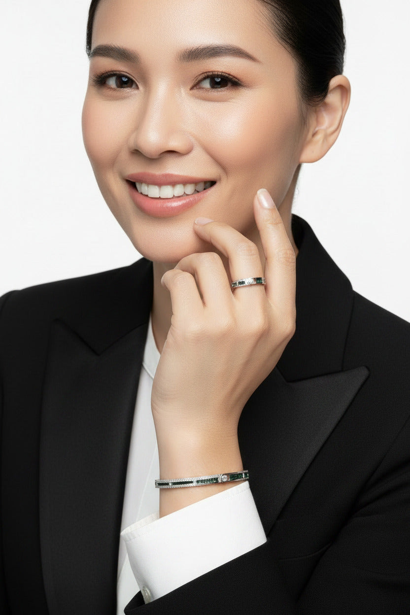 Emerald Grid Royale Ring & Bracelet Set