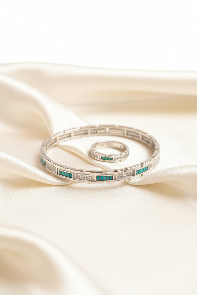 Emerald Link Royale Ring & Bracelet Set