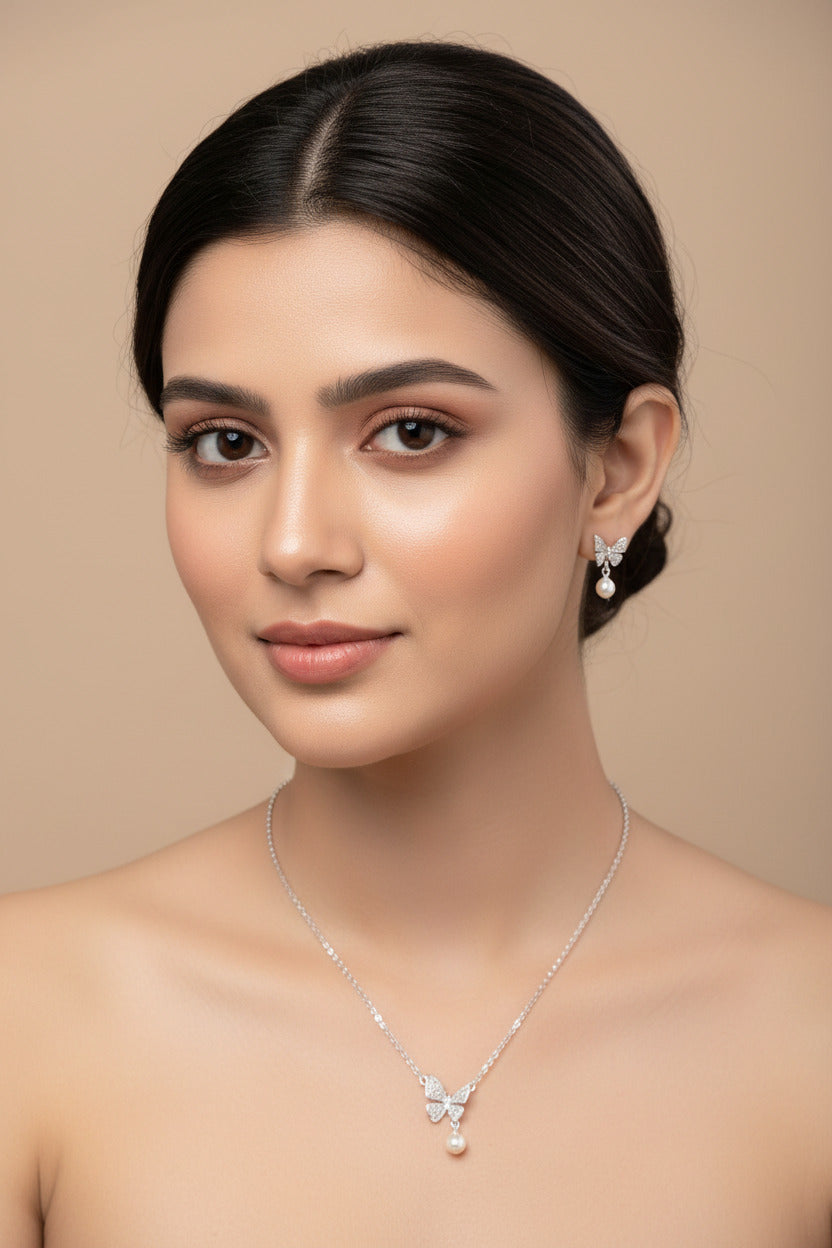 Butterfly Pearl Pendant Set