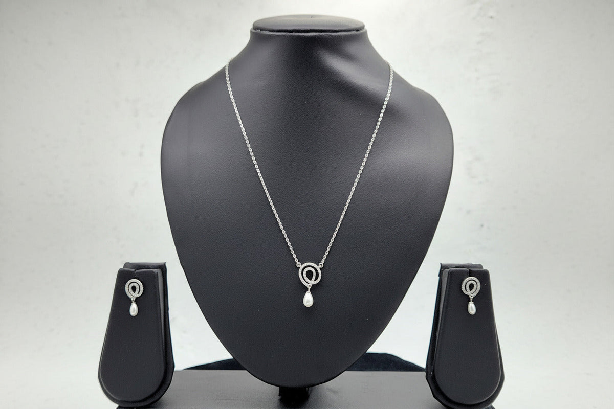 Pearl Teardrop Halo Pendant Set