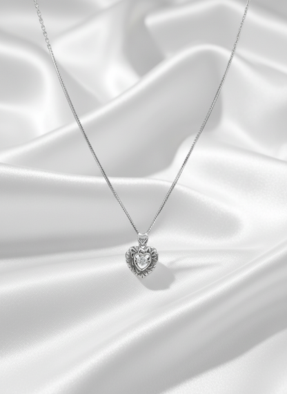Ornate Heart Glow Silver Pendant