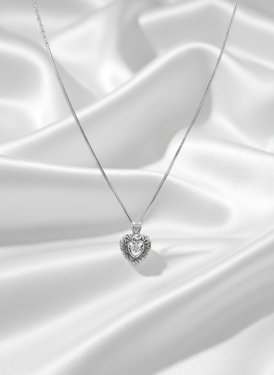 Ornate Heart Glow Silver Pendant