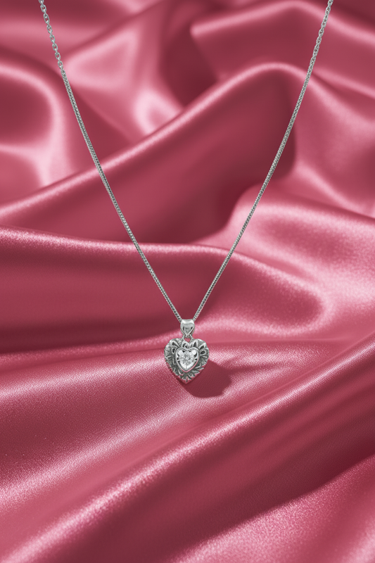 Ornate Heart Glow Silver Pendant