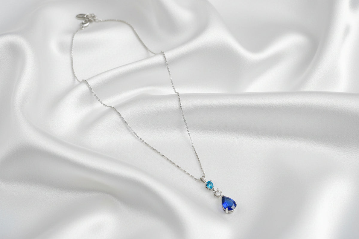 Sapphire Teardrop Dainty Necklace