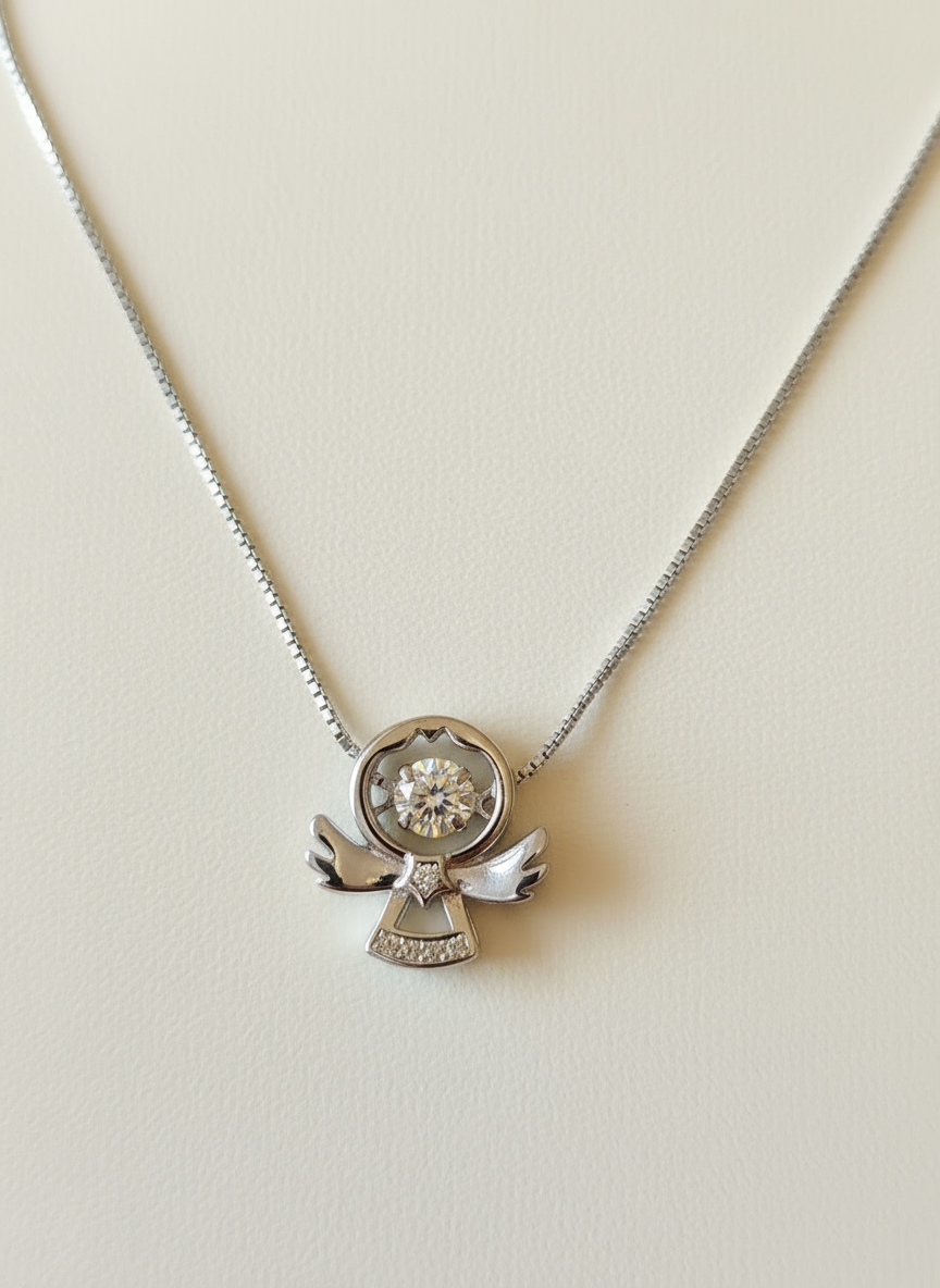 Shimmering Guardian Angel Silver Pendant