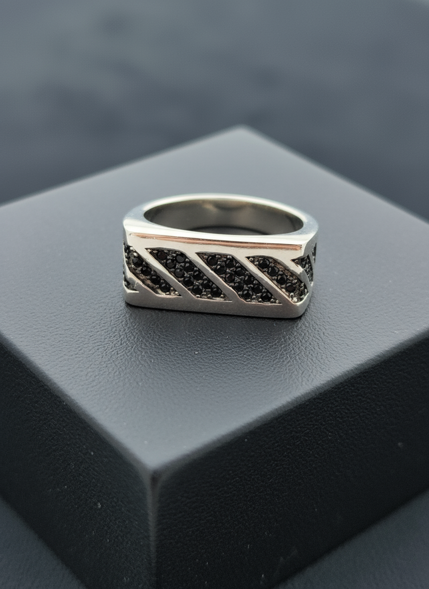 Onyx Strike Men’s Silver Ring