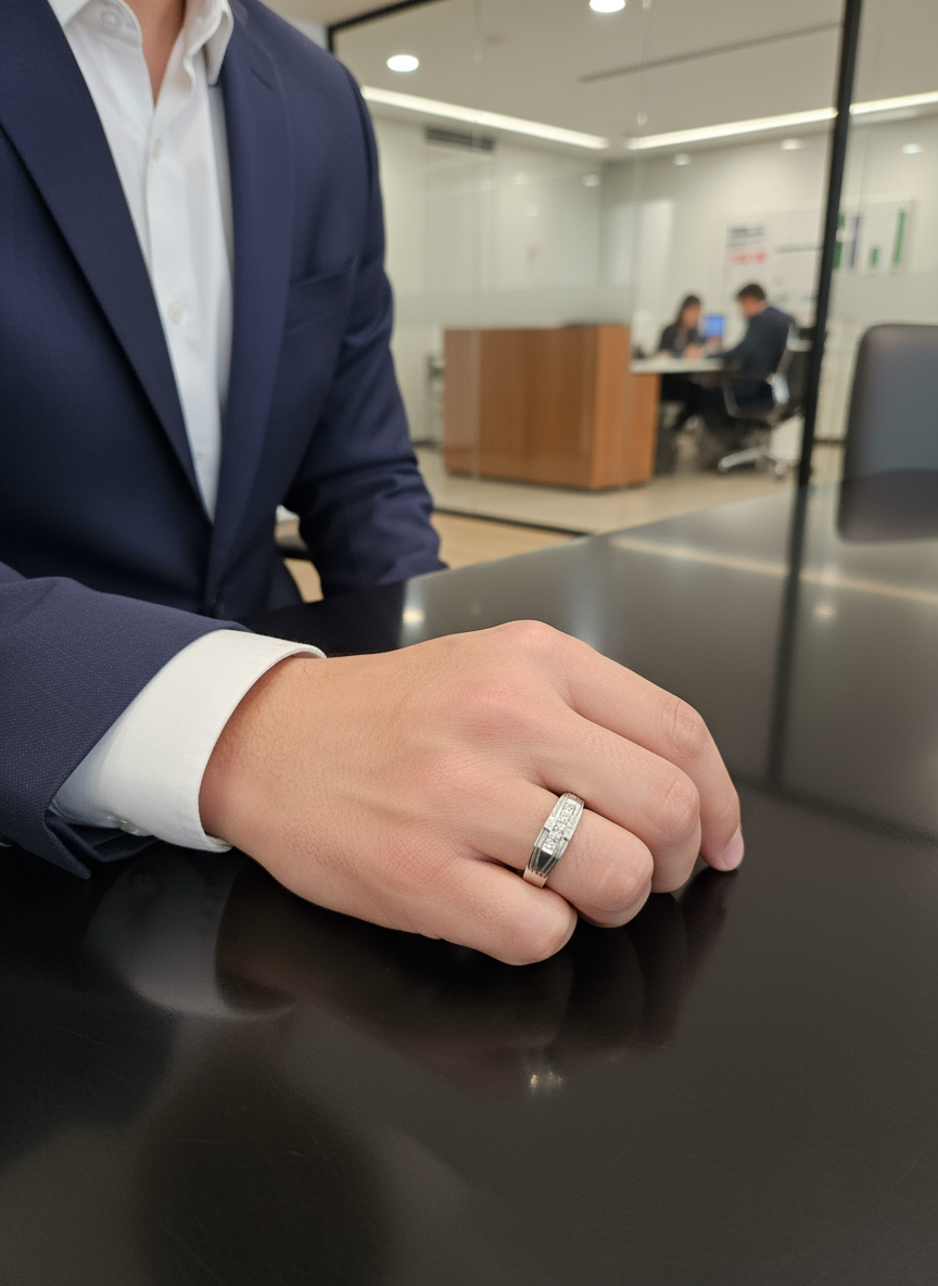 Regal Grid Men’s Silver Ring