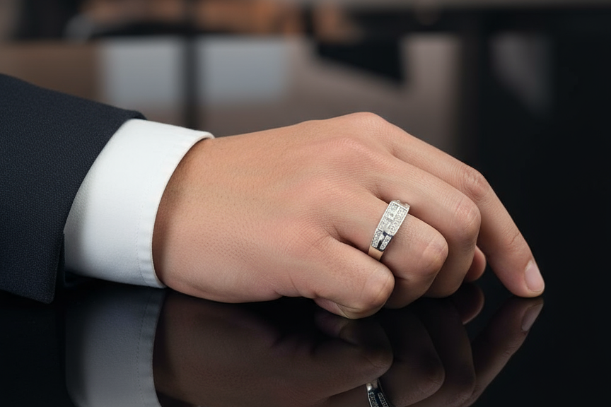 Regal Grid Men’s Silver Ring