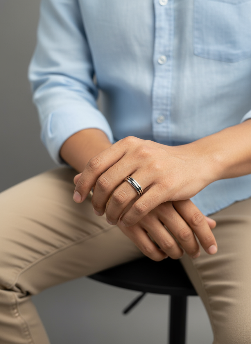 Dual Track Men's Silver Band