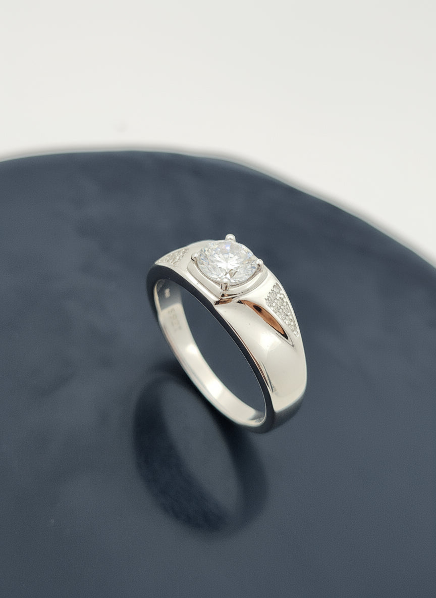 Apex Solitaire Men’s Silver Ring