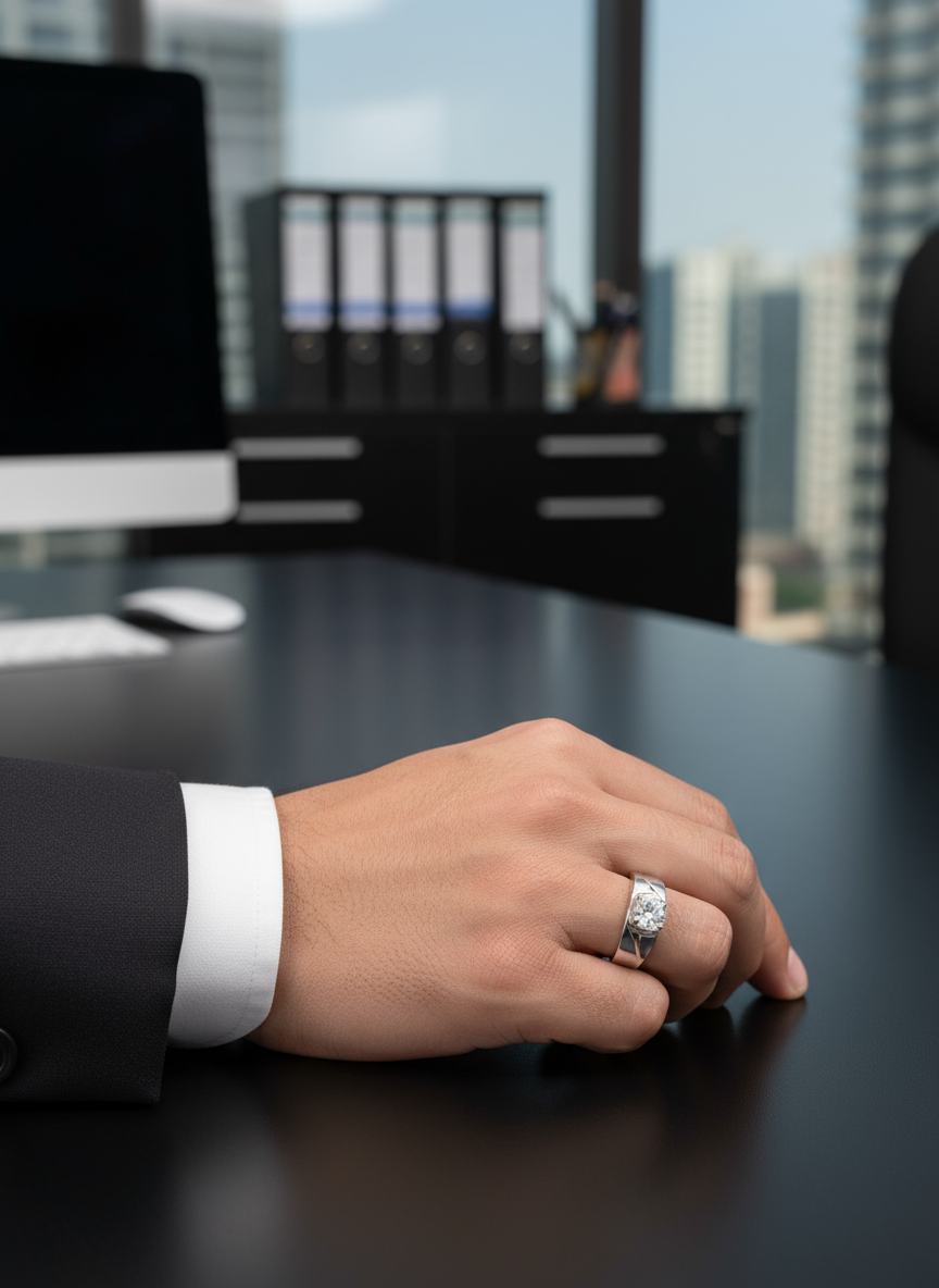 Apex Solitaire Men’s Silver Ring
