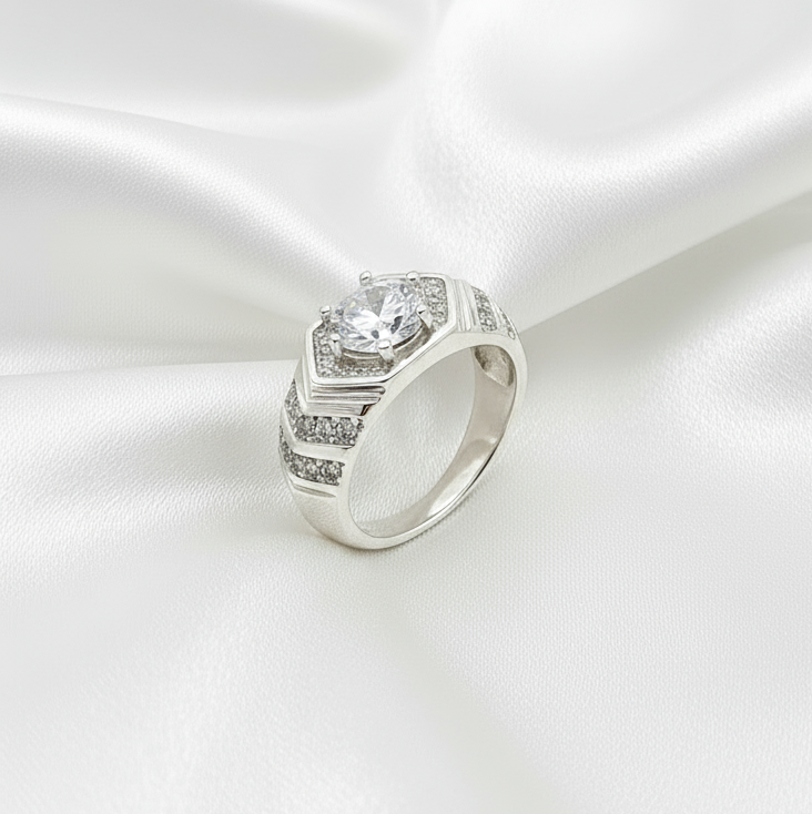 Titan Zirconia Men’s Silver Ring