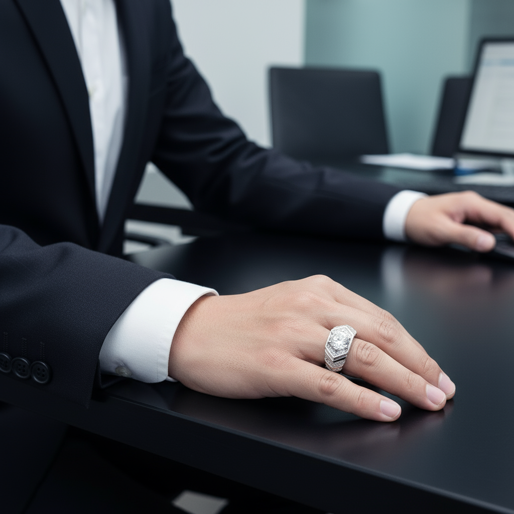 Titan Zirconia Men’s Silver Ring