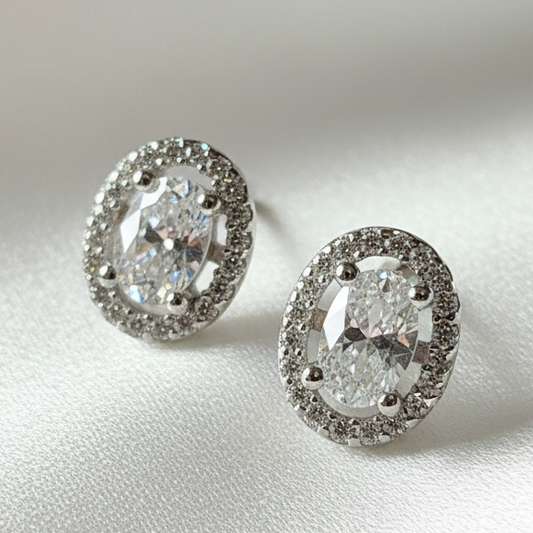 Aurelia Oval Halo Silver Studs