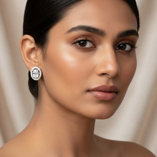 Aurelia Oval Halo Silver Studs