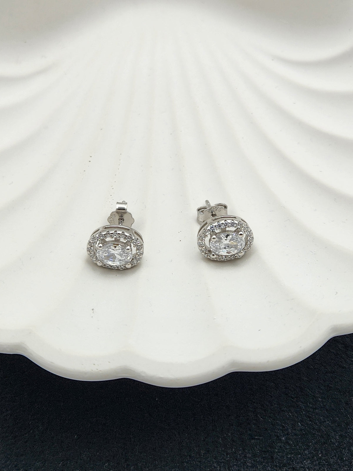 Aurelia Oval Halo Silver Studs