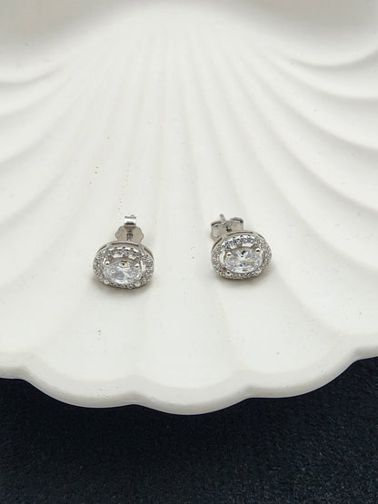 Aurelia Oval Halo Silver Studs