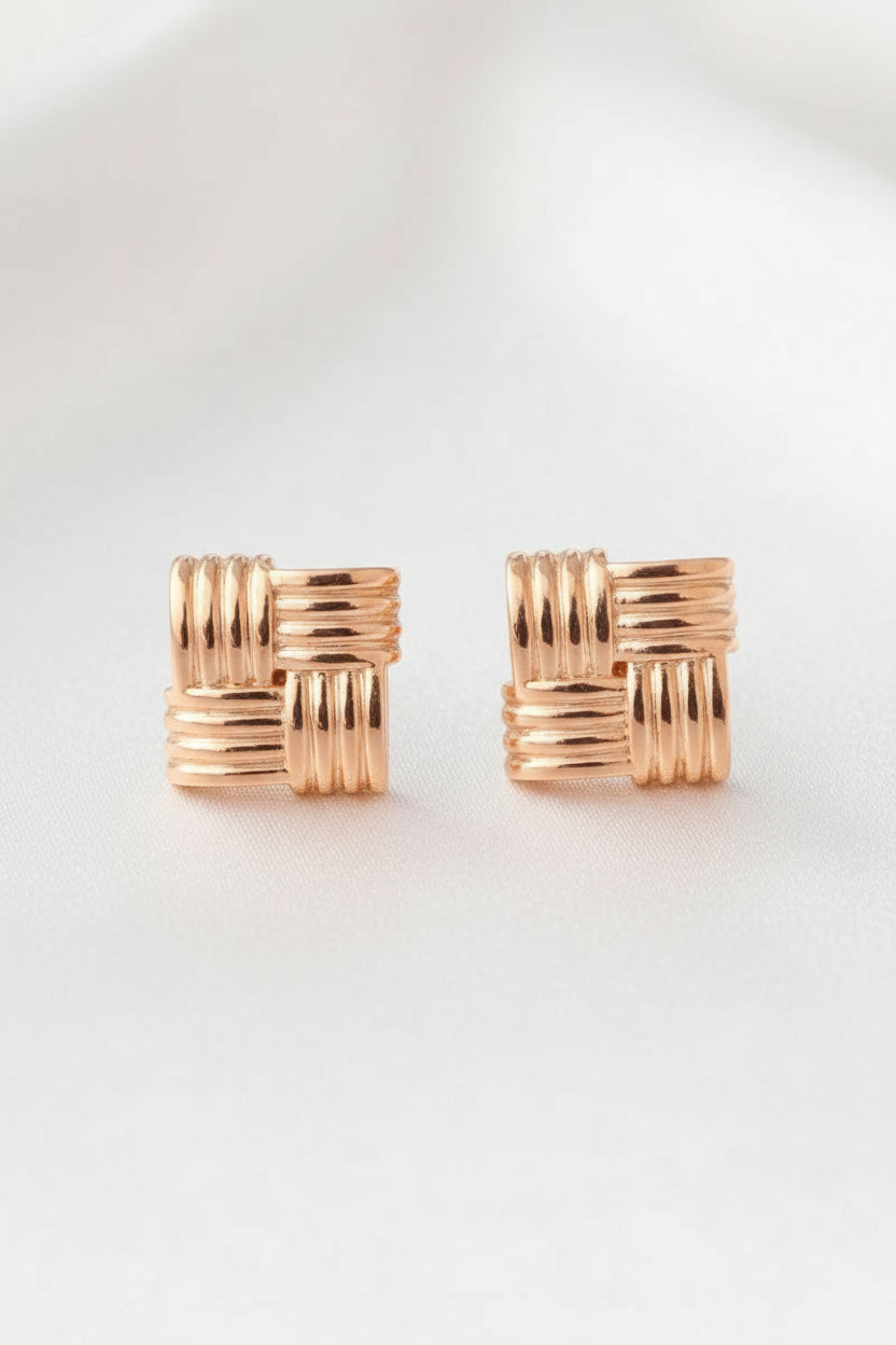 Woven Grid Gold Studs