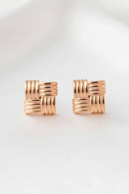 Woven Grid Gold Studs