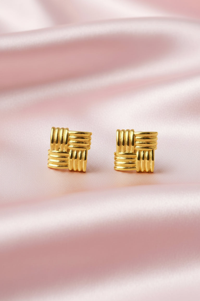 Woven Grid Gold Studs
