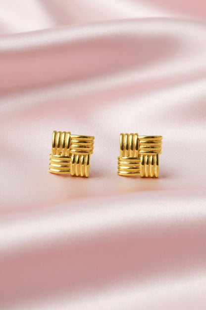 Woven Grid Gold Studs